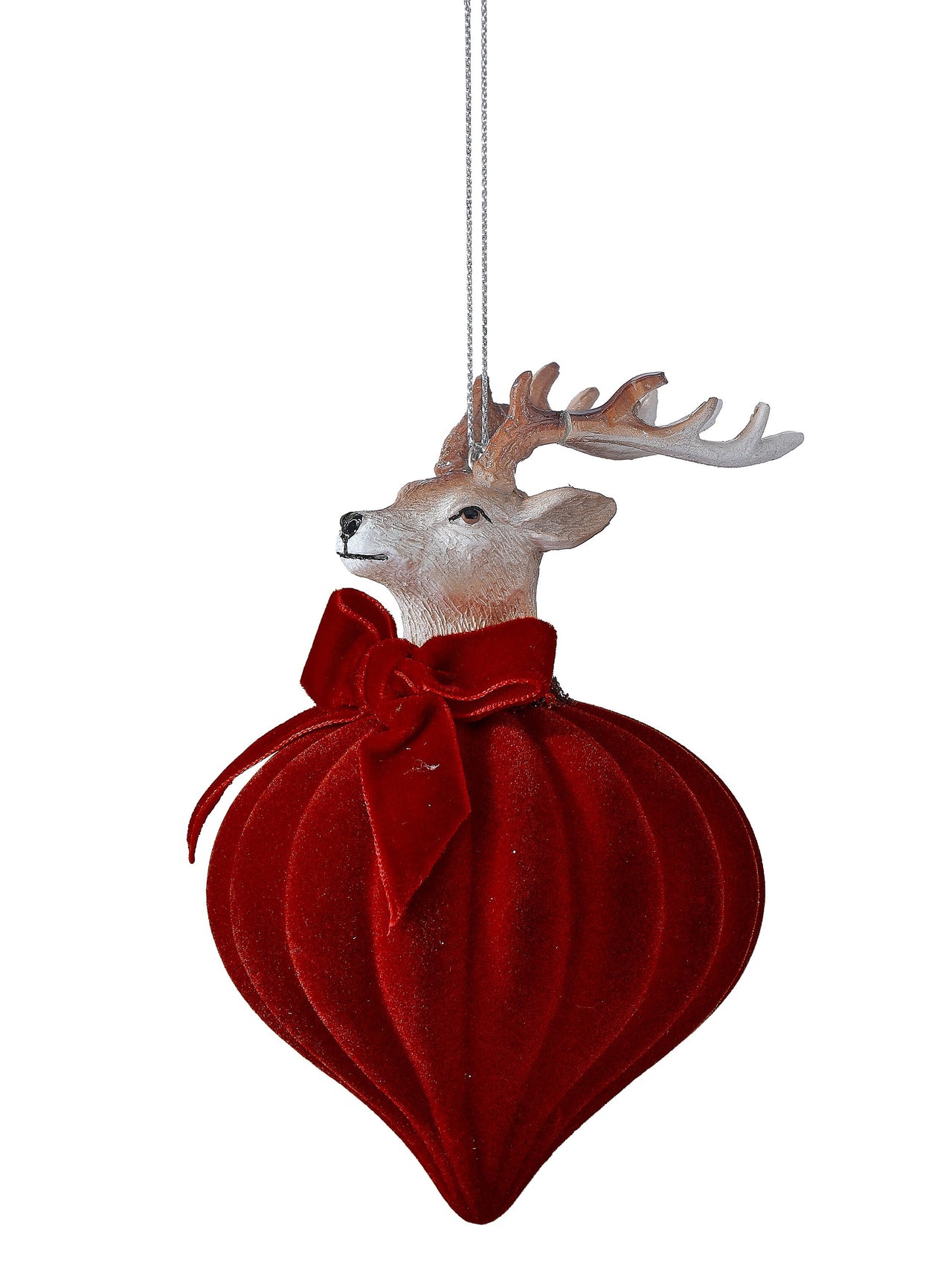 5.5" Gls Flocked Deer Finial Ornament