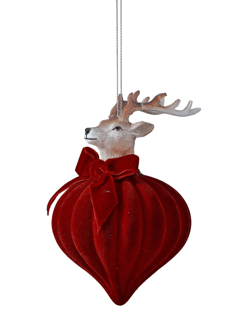 5.5" Gls Flocked Deer Finial Ornament