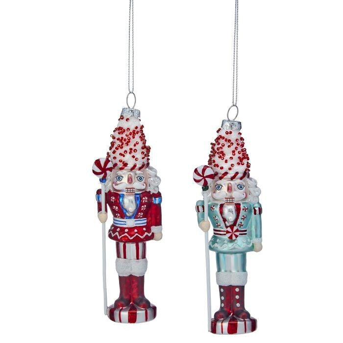 6" Gls Pmint Nutcracker Ornament 2/Ast