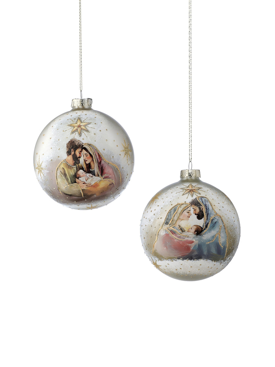 5" Gls Holy Family Ball Ornament 2/Ast