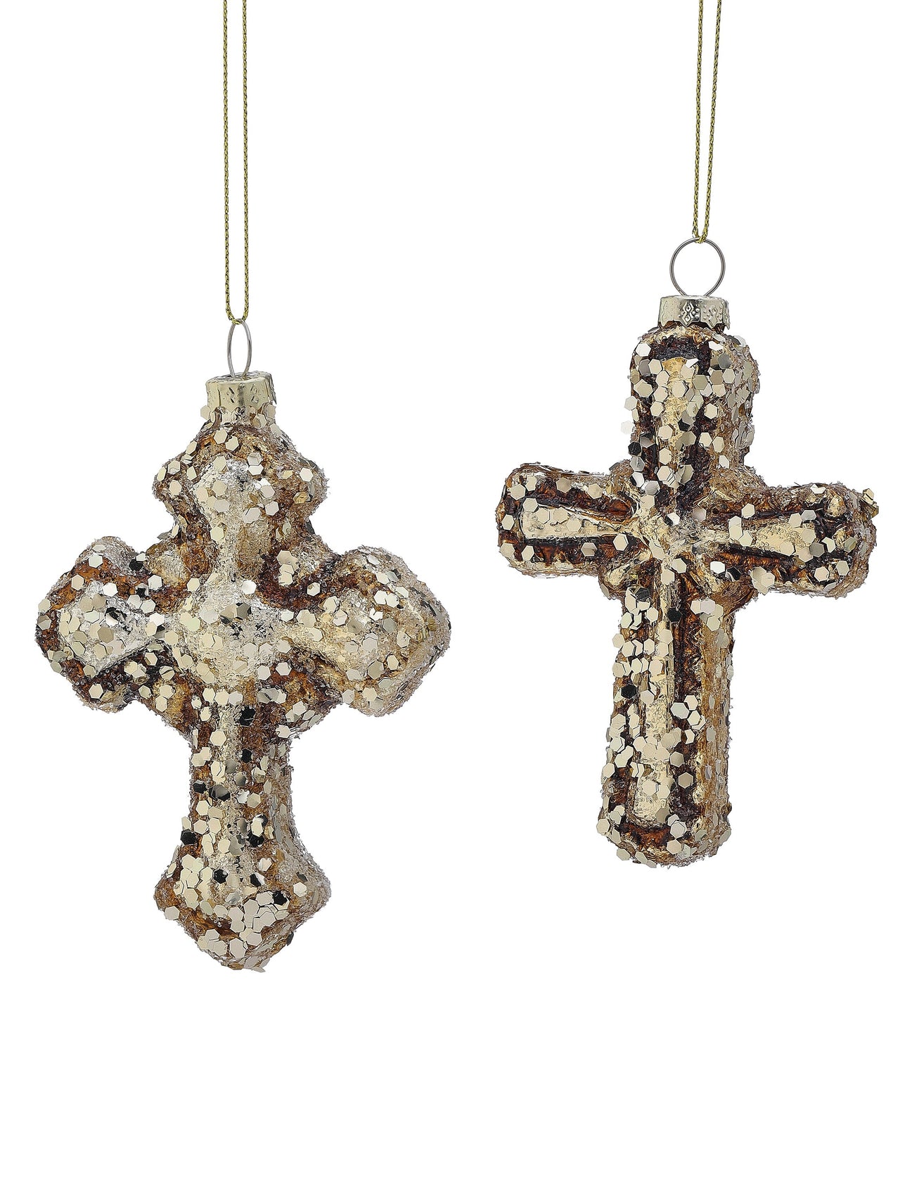 4-5" Gls Antique Glitter Cross Ornament 2/Ast