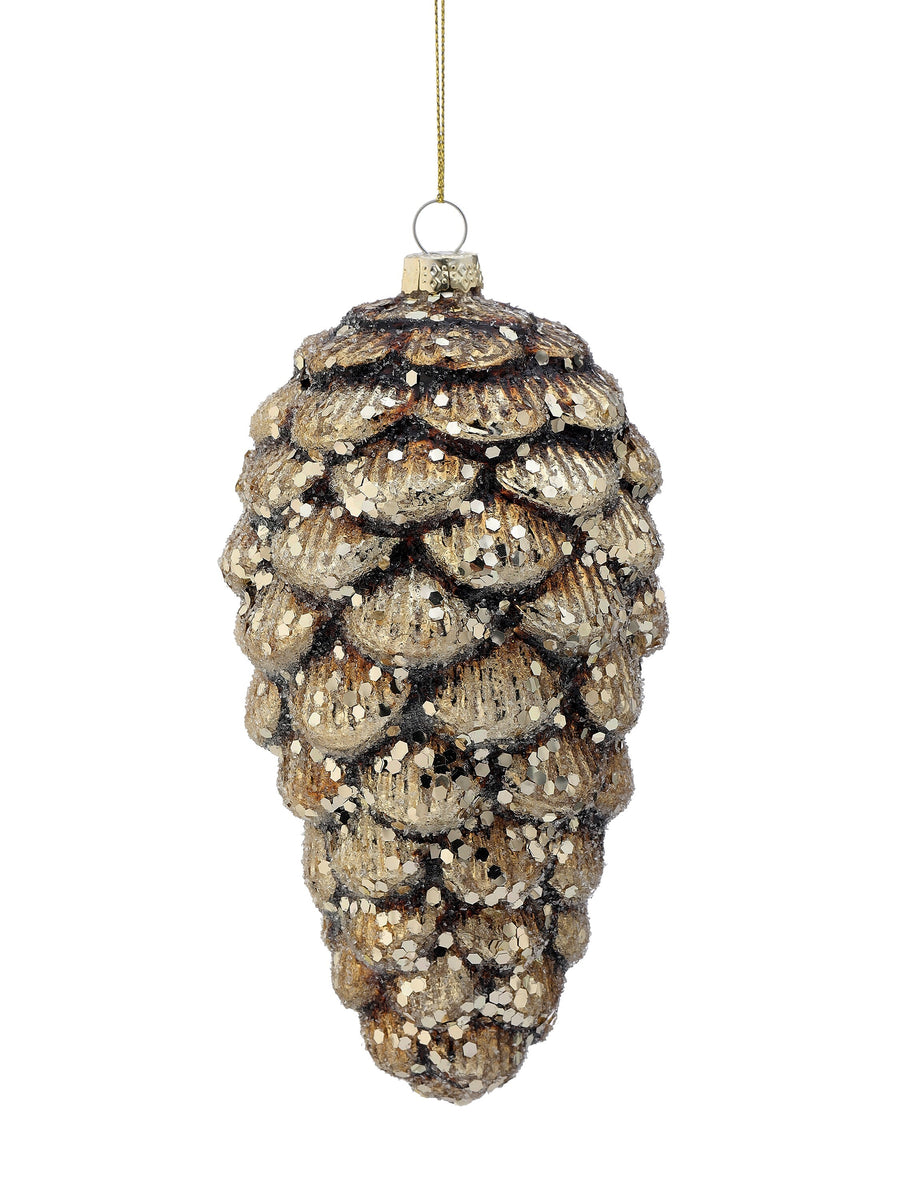 7" Gls Antique Glitter Pinecone Ornament