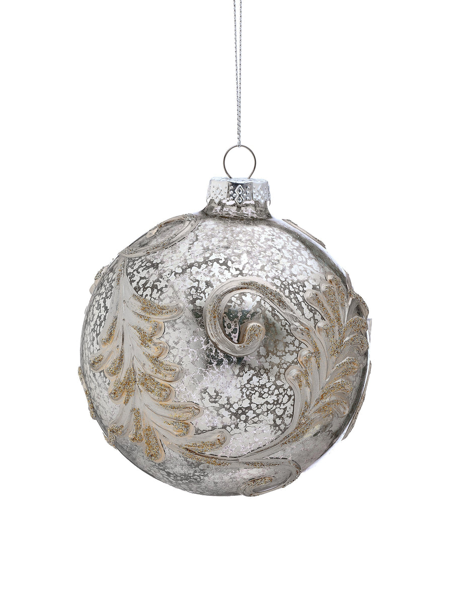 4" Glass Acanthus Leaf Ball Ornament
