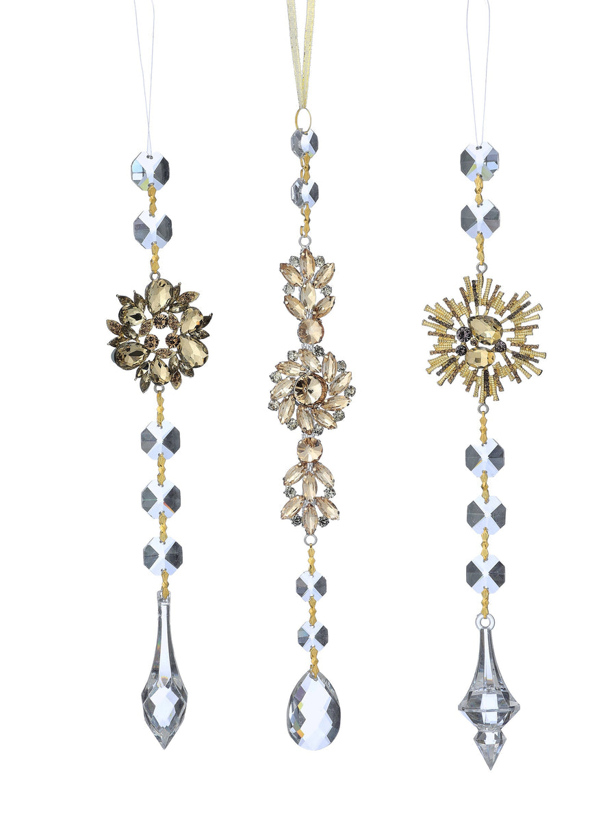 9-11" Antique Jewel Drop Ornament 3/Ast