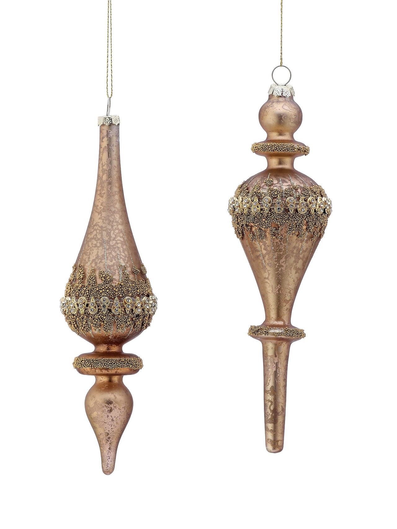 8" Gls Beaded Jewel Finial Ornament 2/Ast