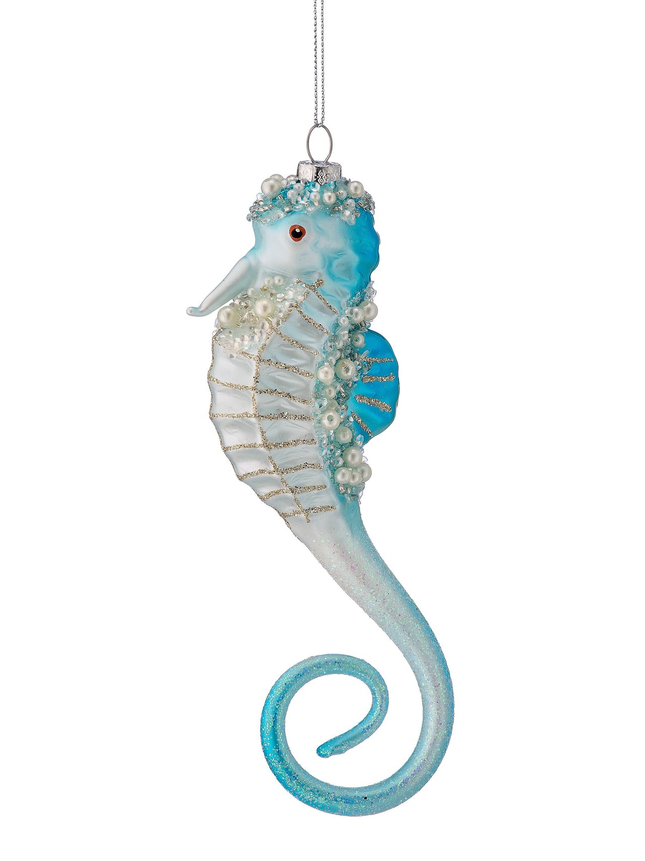 7.5" Gls Pearl Jewel Seahorse Ornament