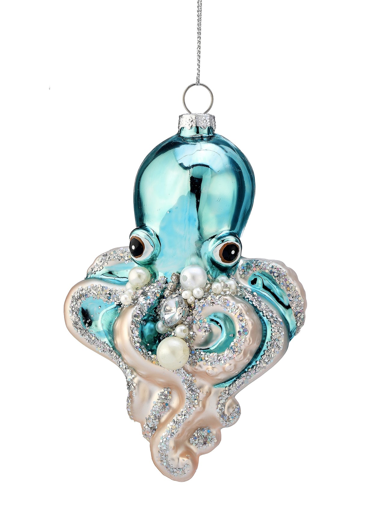 5.5" Gls Pearl Glitter Octopus Ornament