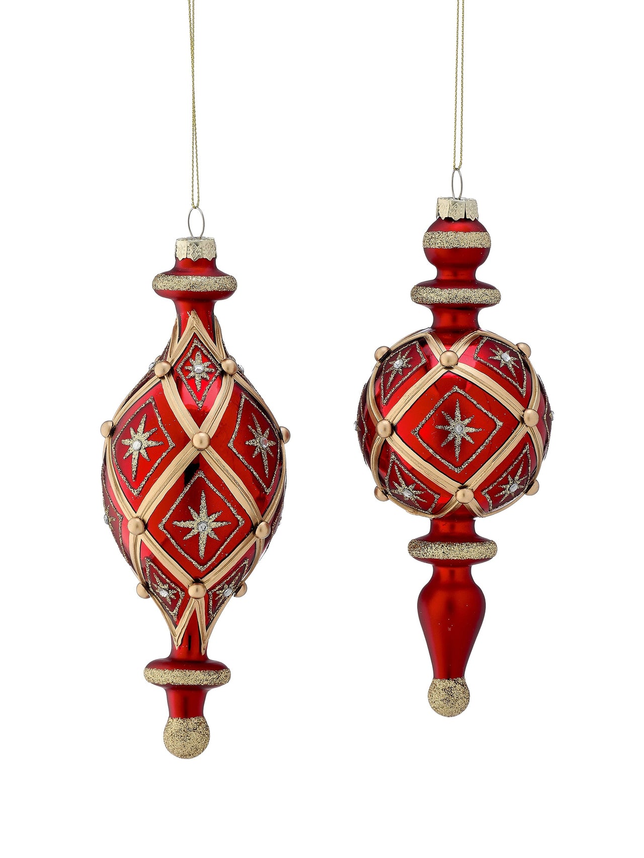 7.5" Gls Glitter/Jewel Finial Ornament 2/Ast