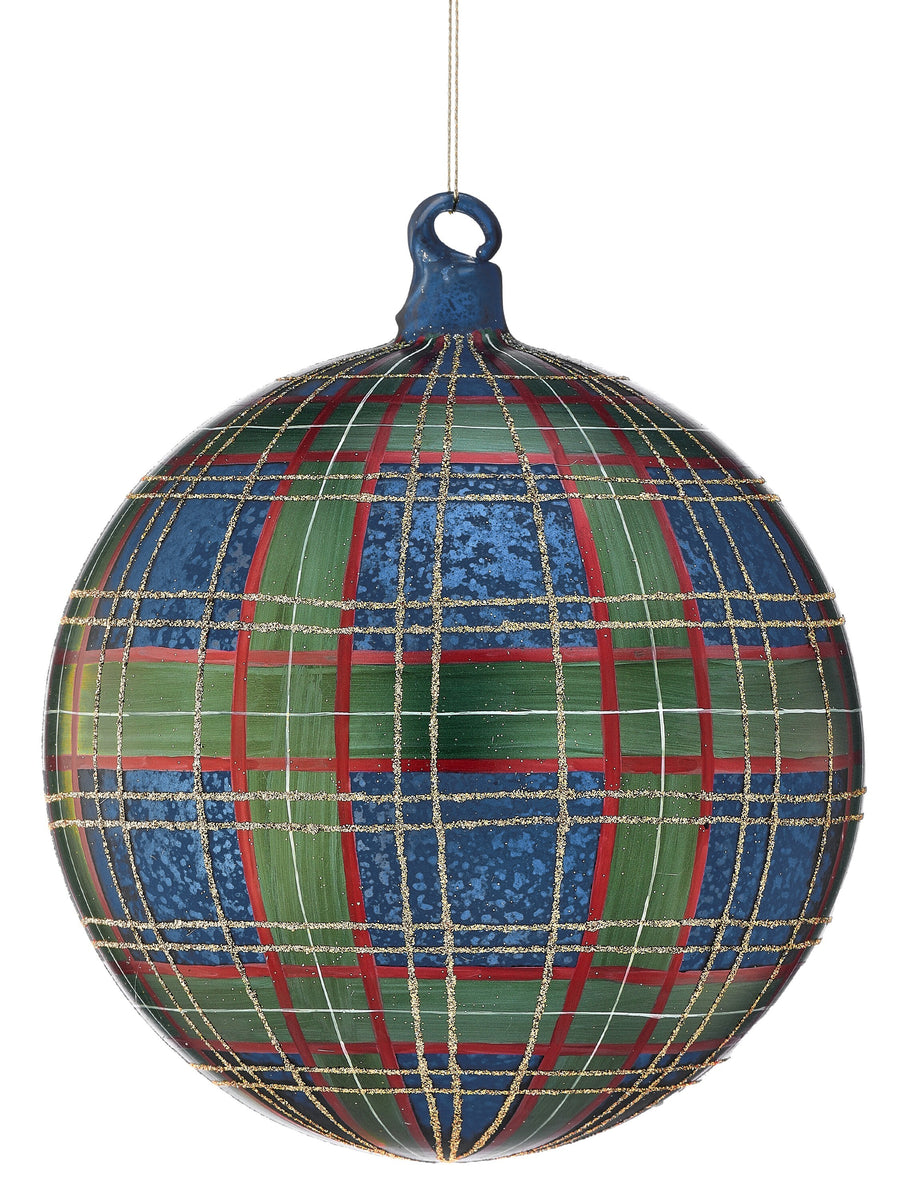6" Glass Gentlemen Plaid Ornament