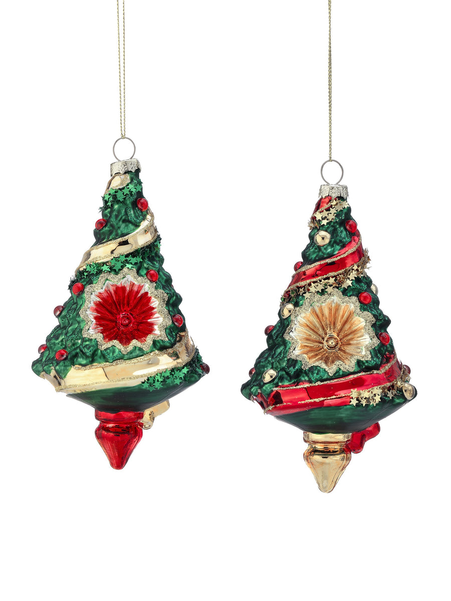 6" Gls Reflector Tree Ornament 2/Ast