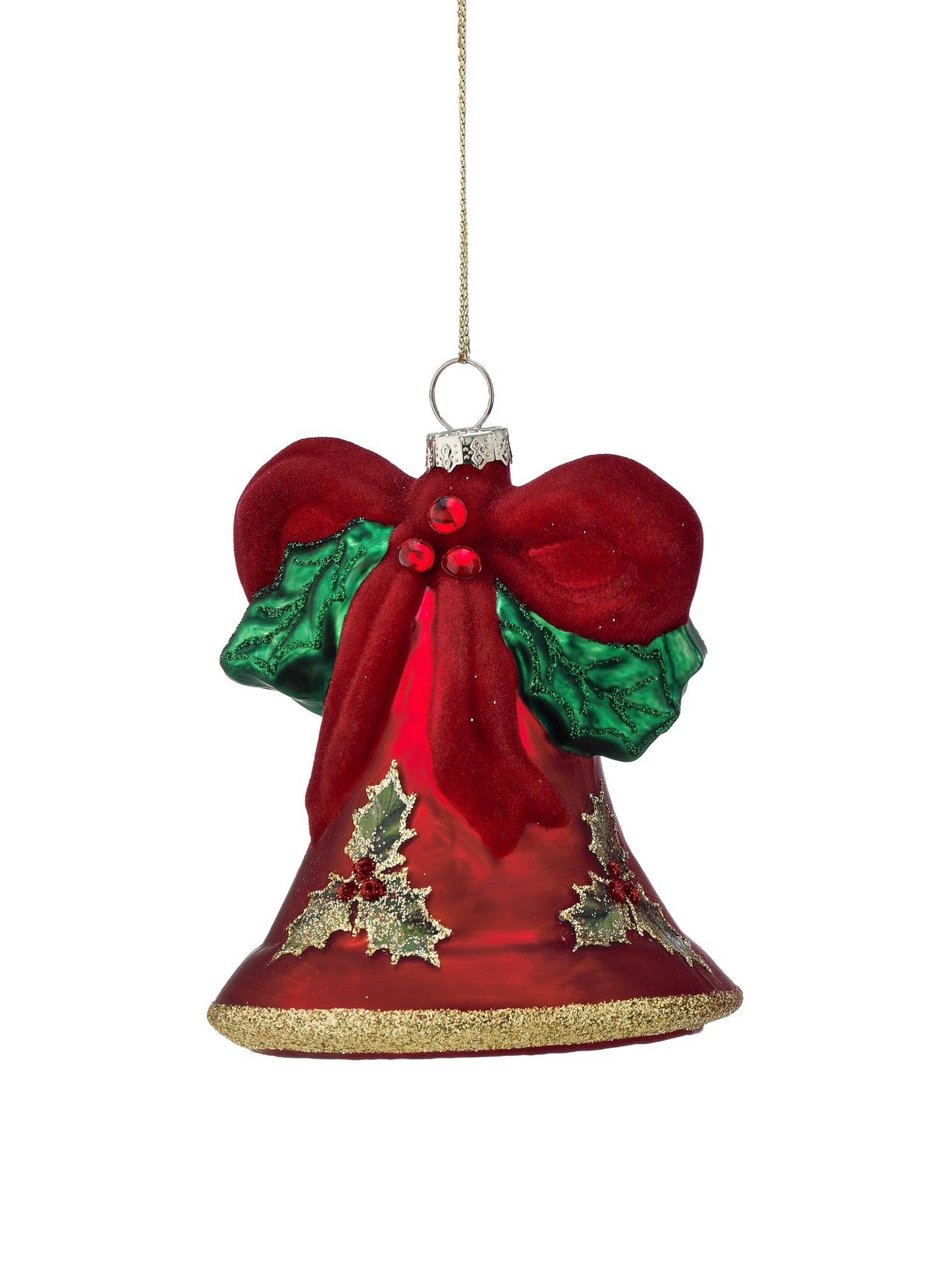 4.5" Gls Flocked Bell Ornament W/Bow
