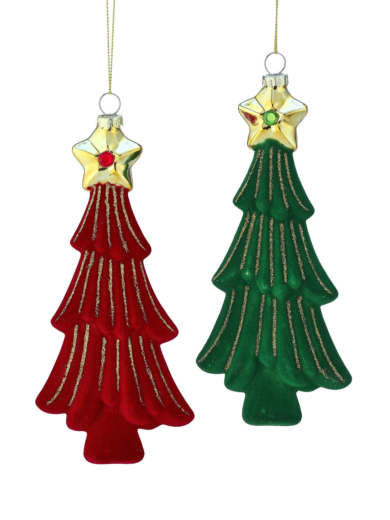 7" Glass Flocked Tree Ornament W/Star 2/Ast