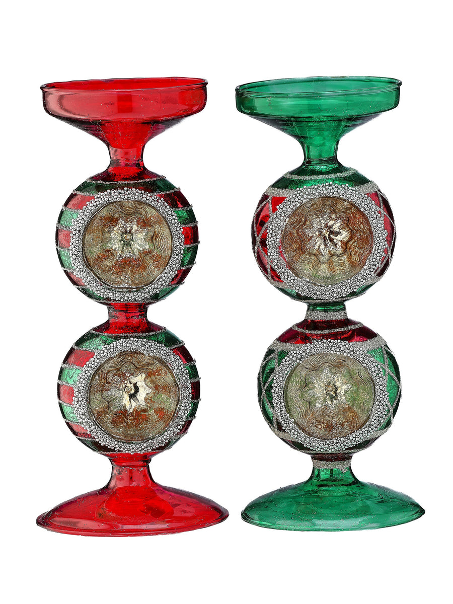 10" Glass Reflector Candle Holder 2/Ast