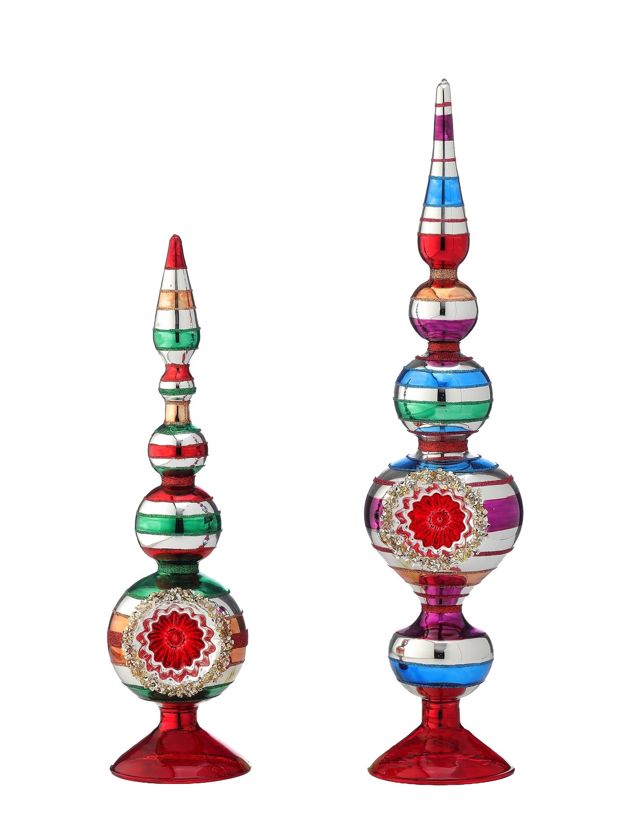 14-18" Glass Reflector Table Finial Set/2