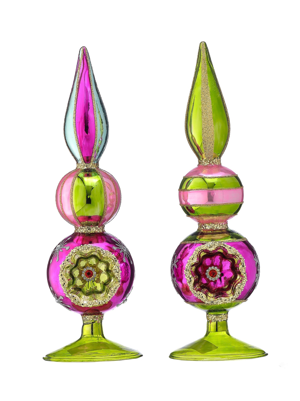 10"  Glass Reflector Finial 2/Ast