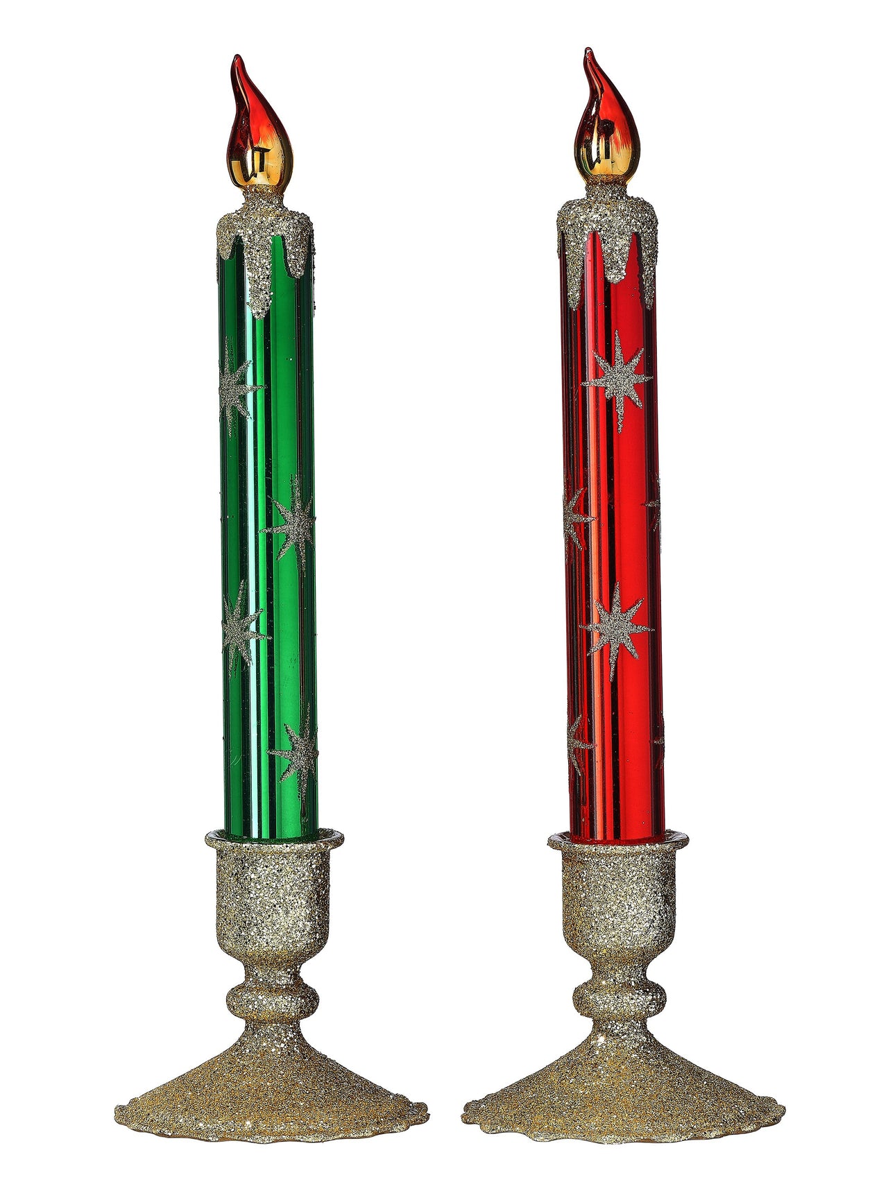 13.5" Gls Retro Candle Sticks 2/Ast