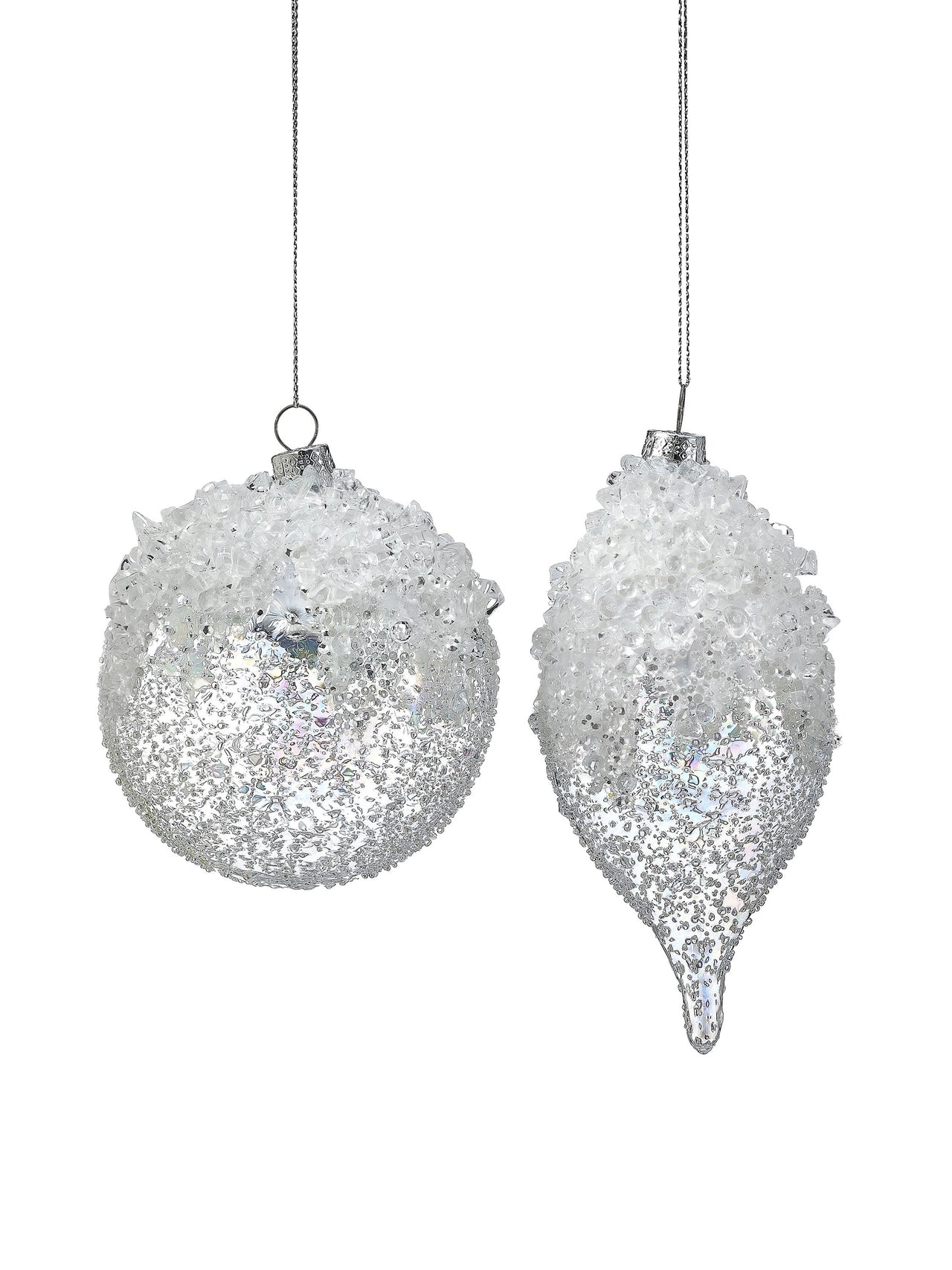 4-5-6" Gls Iced Irr Ball/Fnl Ornament 2/Ast