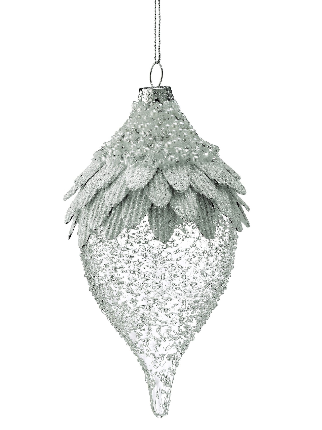 8" Gls Ice Pinecone Finial Ornament