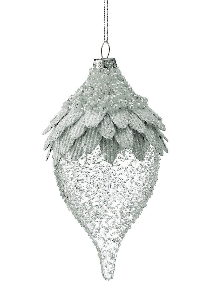 8" Gls Ice Pinecone Finial Ornament