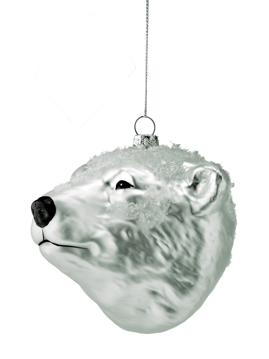 5" Glass Glitter Polor Bear Head Ornament
