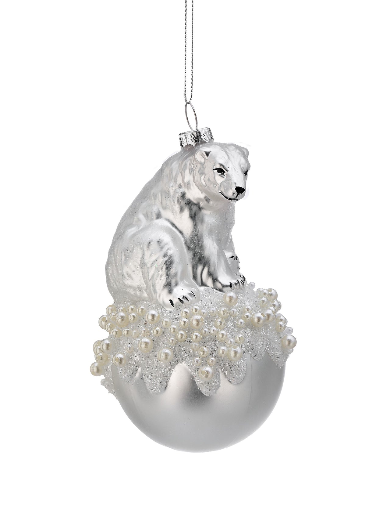 5" Gls Polor Bear On Ball Ornament