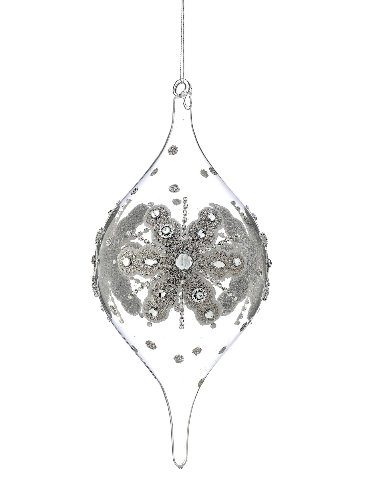 13" Gls Jewel Glitter Snowflake Finial