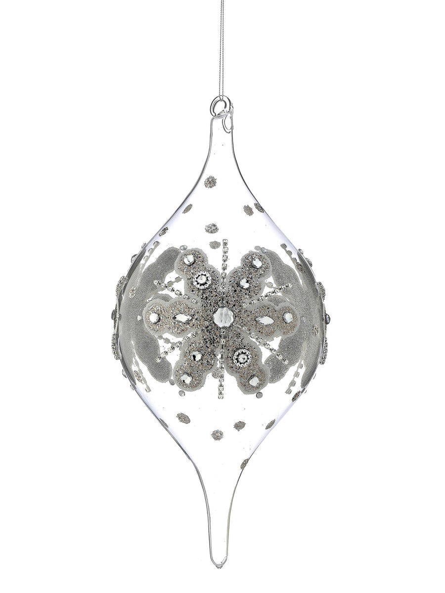13" Gls Jewel Glitter Snowflake Finial