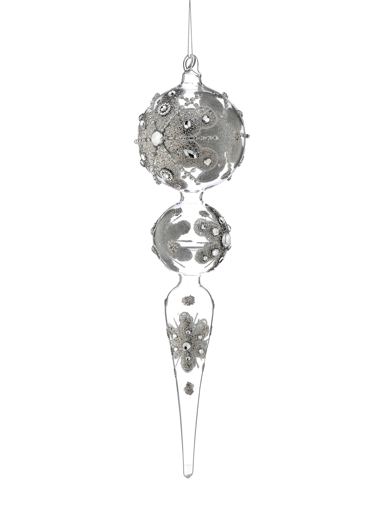 15" Gls Jewel Glitter Snowflake Finial