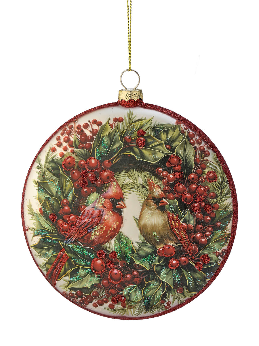 5" Gls Cardinal Couple W/Berry Disk Ornament