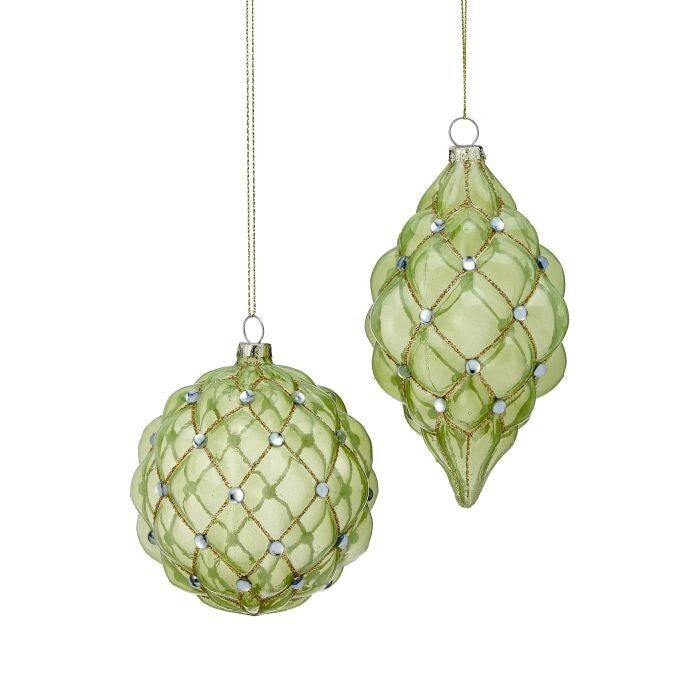4-5.5" Glass Ridge Ball Finial Ornament 2/Ast