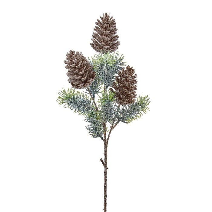 30"Plstc Iced Pinecone/Pine Spray X3