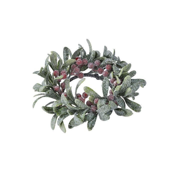 9" Frost Miseltoe Candle Ring 3.5"Id