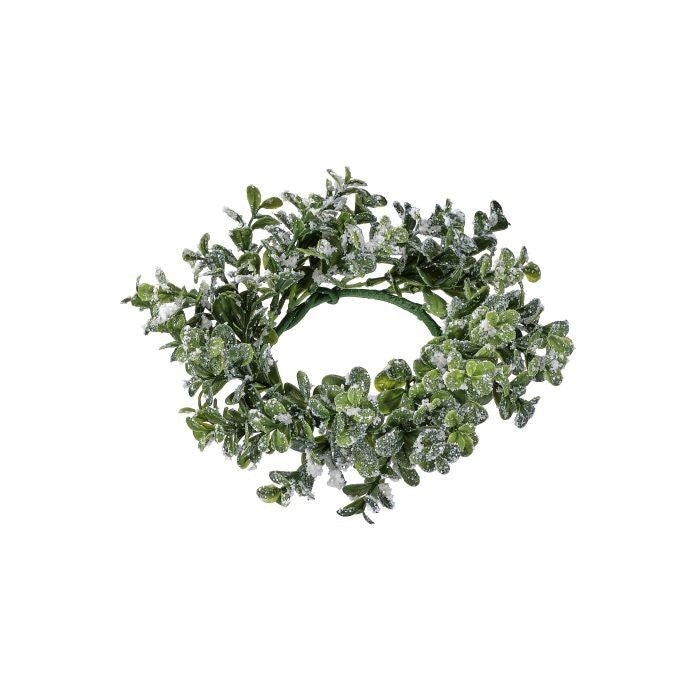9"Mini Snow Boxwood Candle Ring 3.5"Id