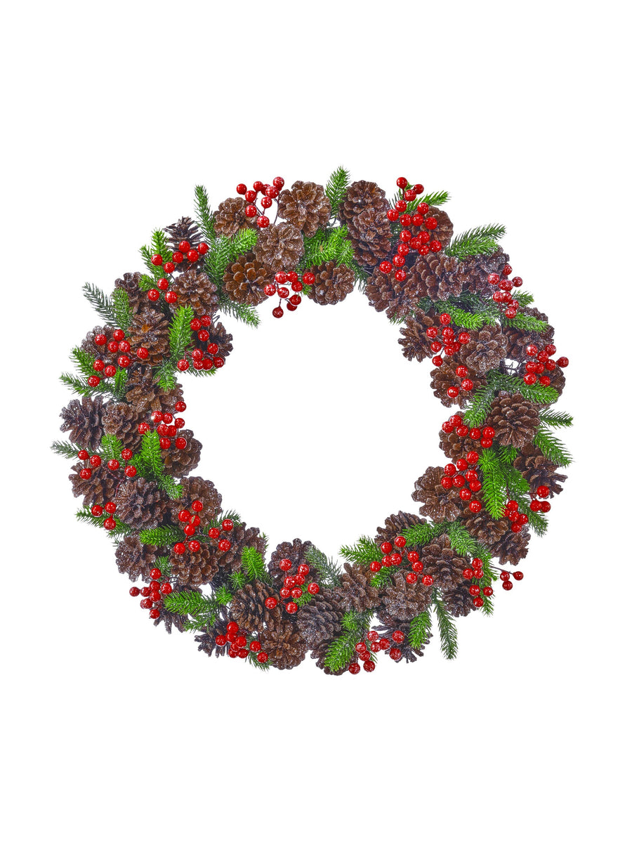 20" Glitter Cone/Berry/Pine Wreath