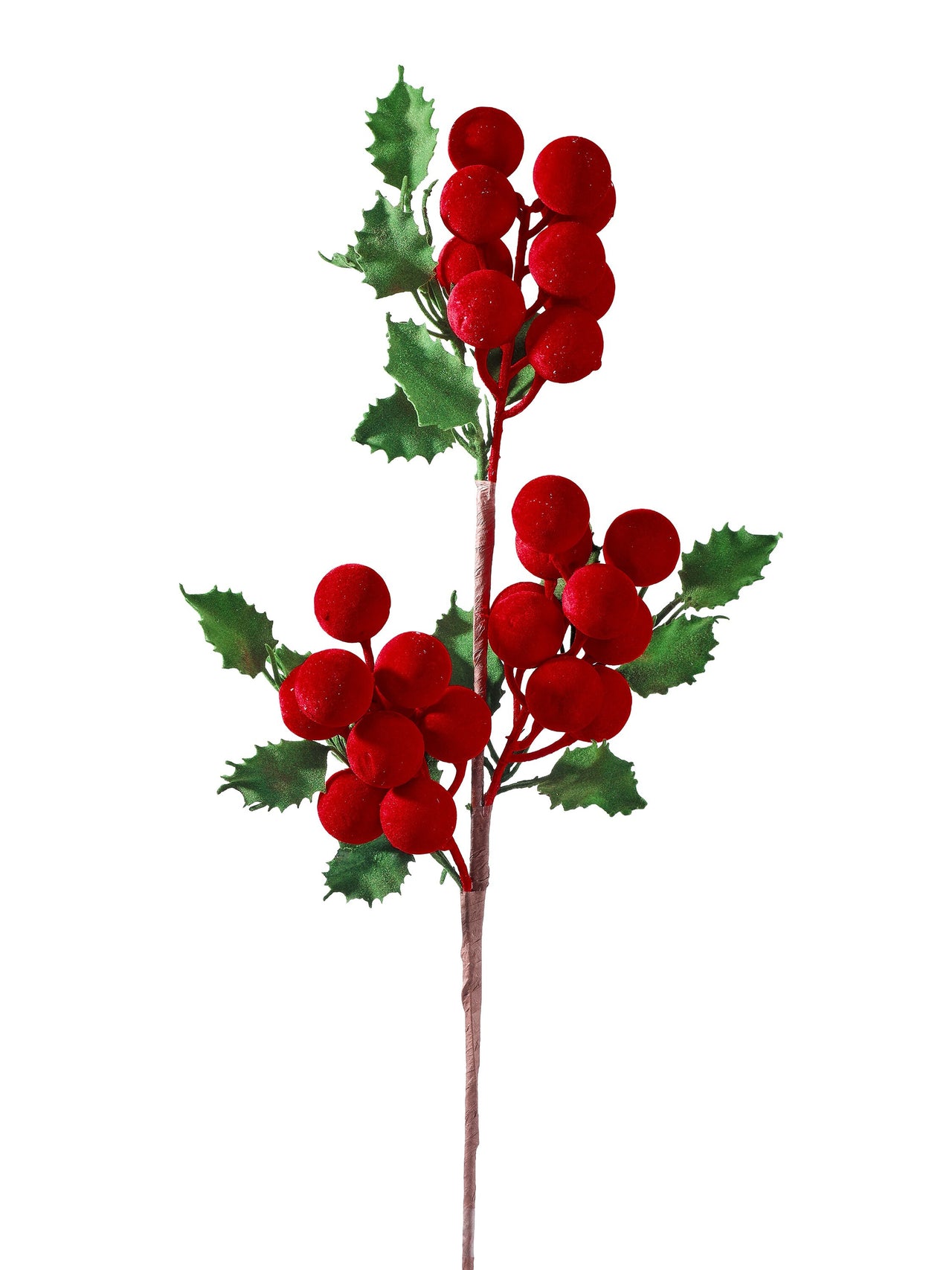 28" Flocked Holly Berry Spray