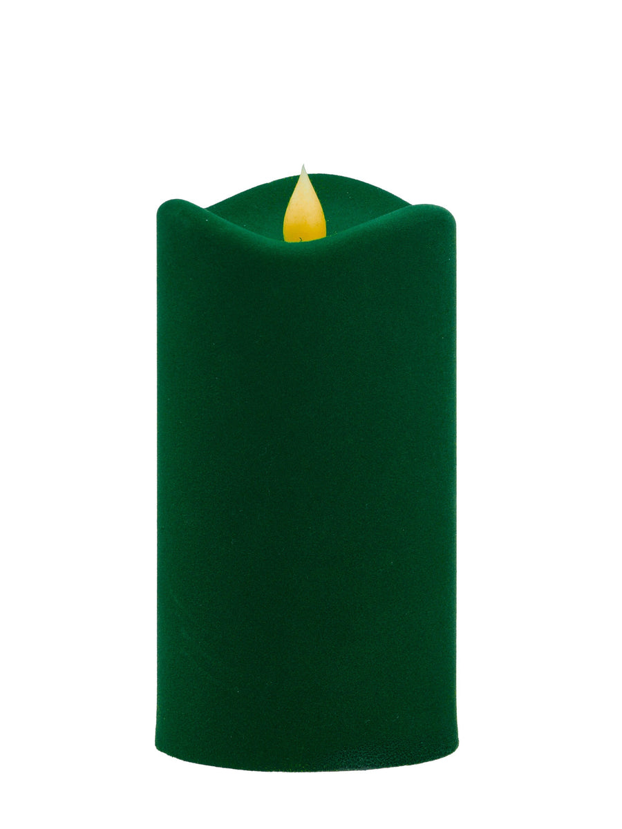 6"Led/Bty/Tmr Flocked Pillar Candle