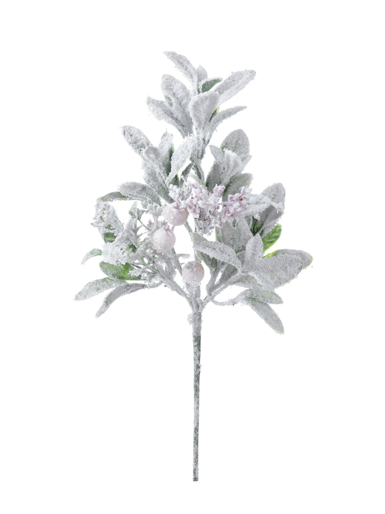 18" Flocked Snow Lambs Ear/Berry Spray