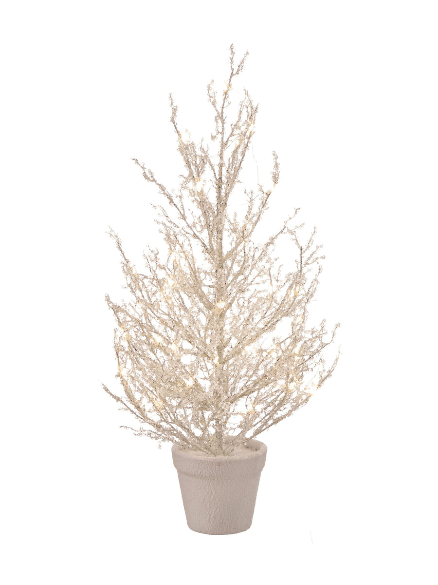 24"Led/Bty/Tmr Iced Glitter Potted Tree