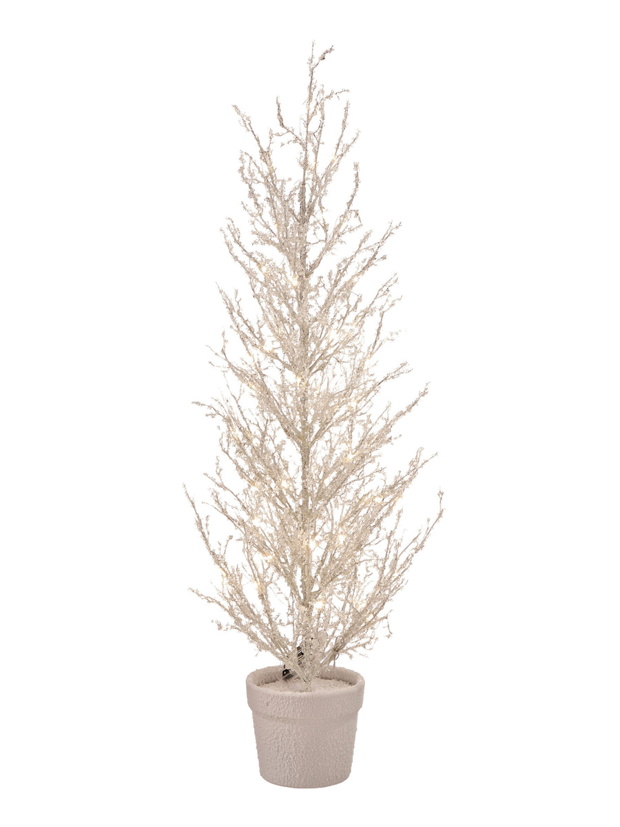 36"Led/Bty/Tmr Iced Glitter Potted Tree