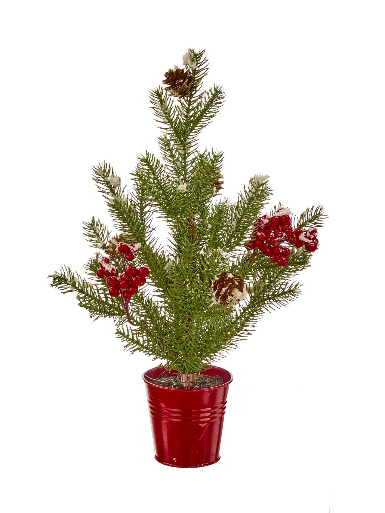 14" Potted Cozy Snow Berry Tree In Tin Pot