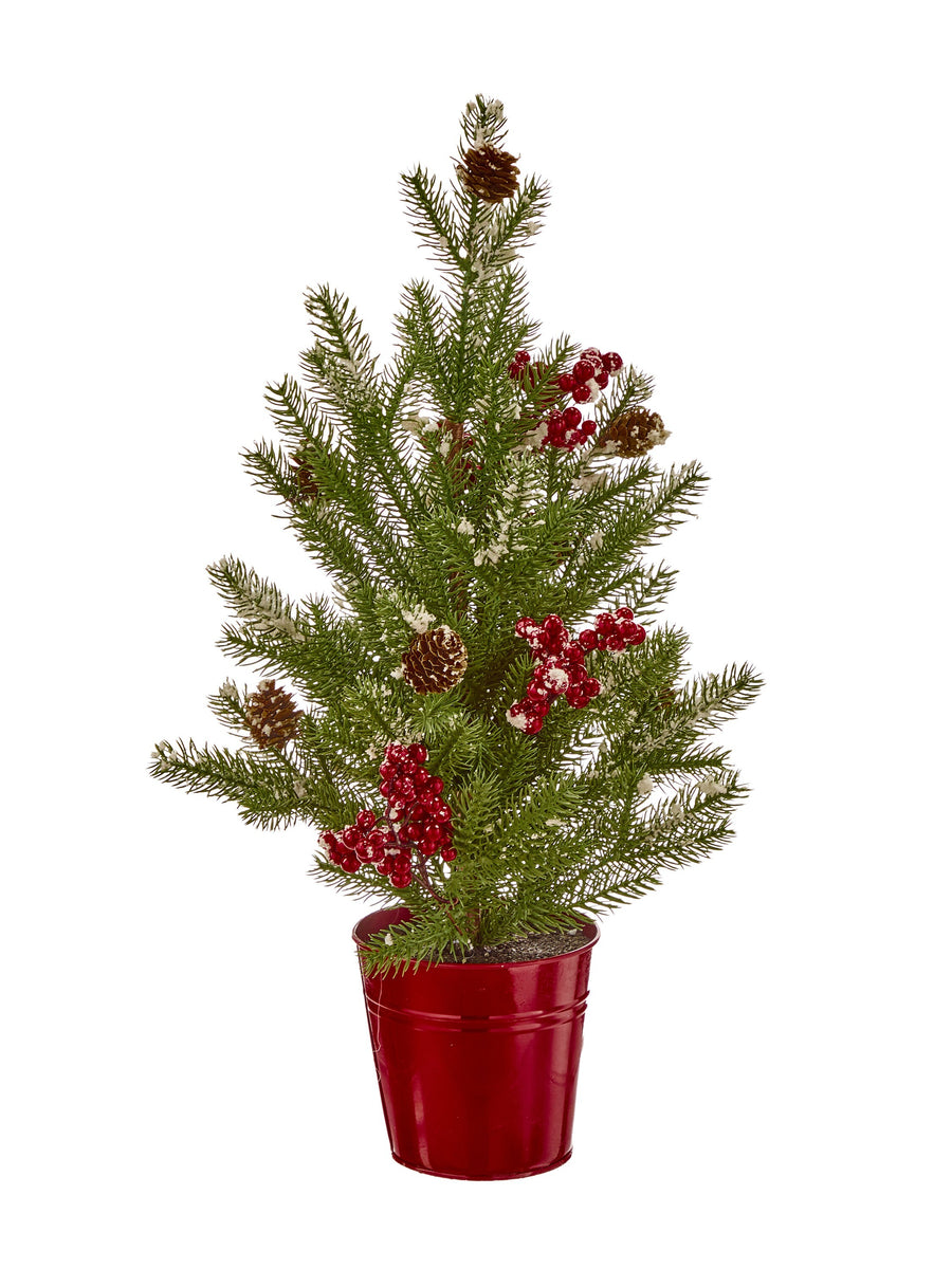 20" Potted Cozy Snow Berry  Tree In Tin Pot