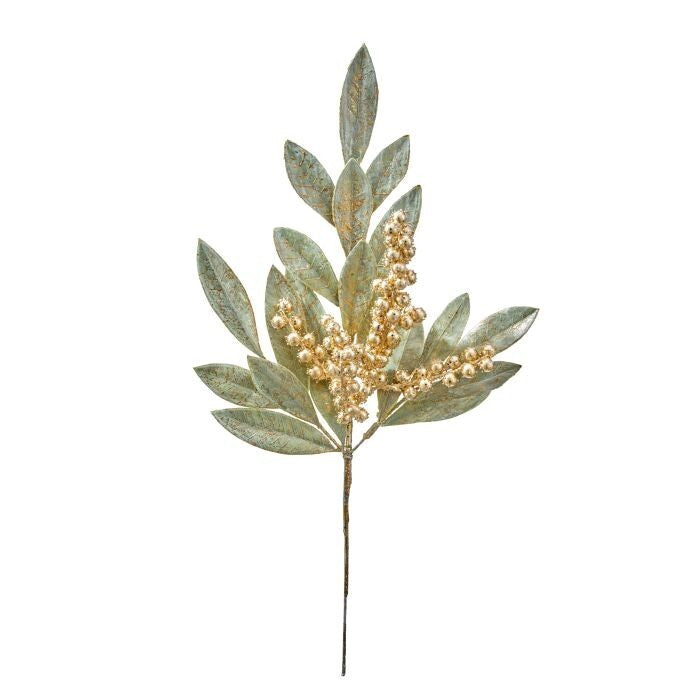 18" Gold Berry Bay Leaf Pick