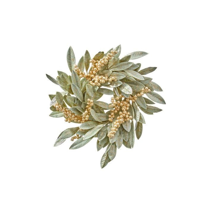 16" Gold Berry Bay Leaf Wreath 6.5"Id