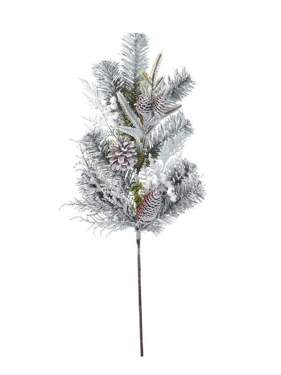 24" Snow Berry/Cone Evergreen Spray
