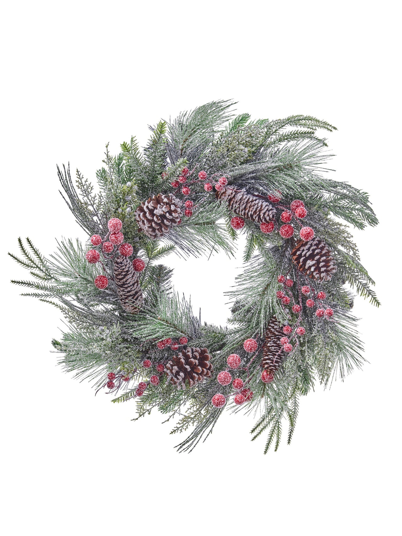 24" Iced Glitter Berry/Cone/Egreen Wreath
