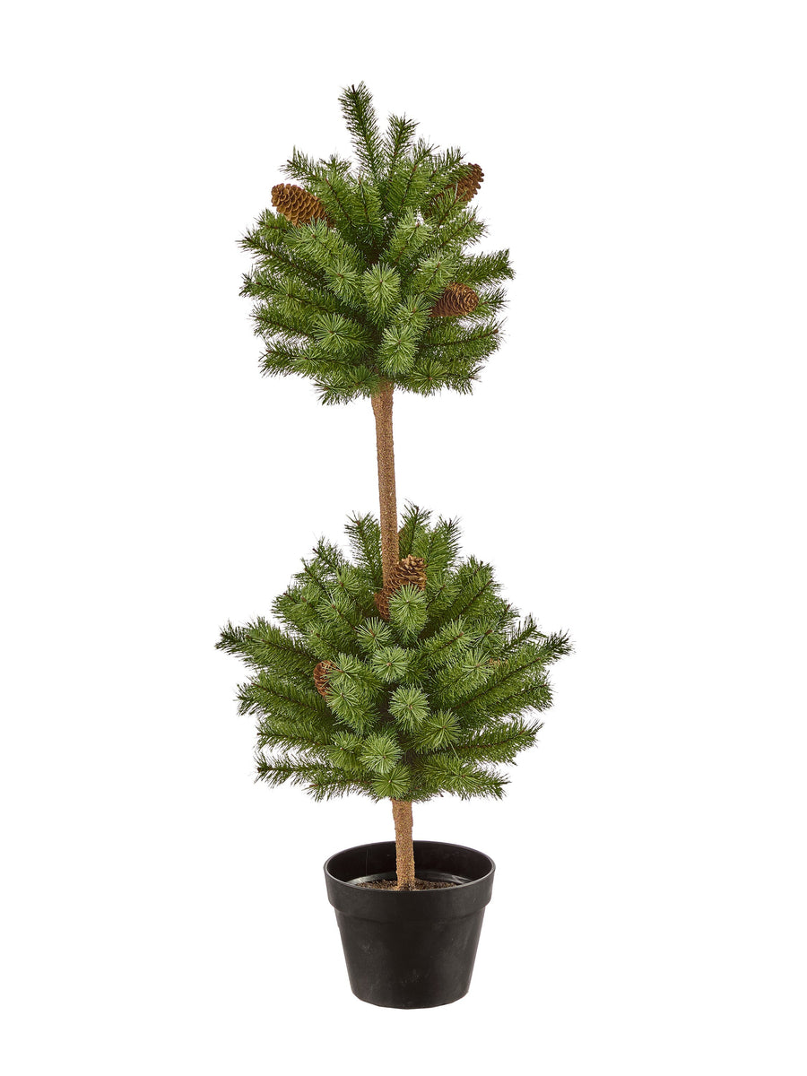 36" Potted Dbl Ball Hard Needle/Cone Topiary