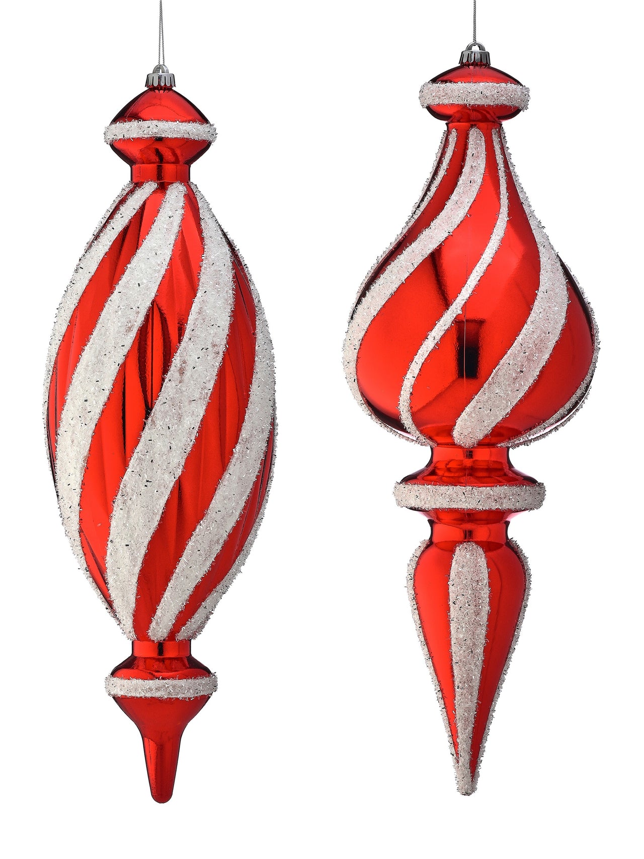 25" Vp Tinsel Glitter Peppermint Finial 2/Ast