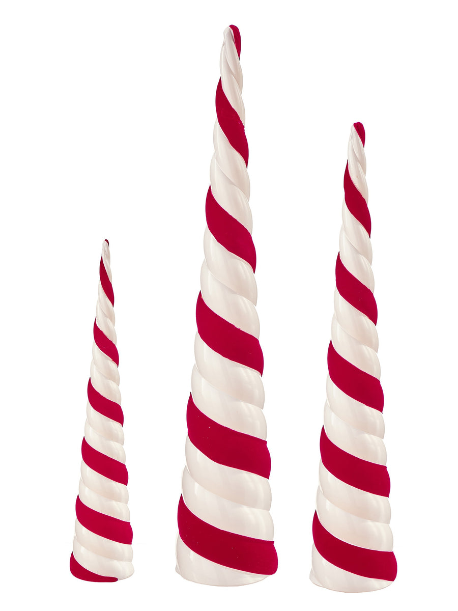 25-37"Vp"Ceramic" Vlvt Candy Cane Cone Set/3