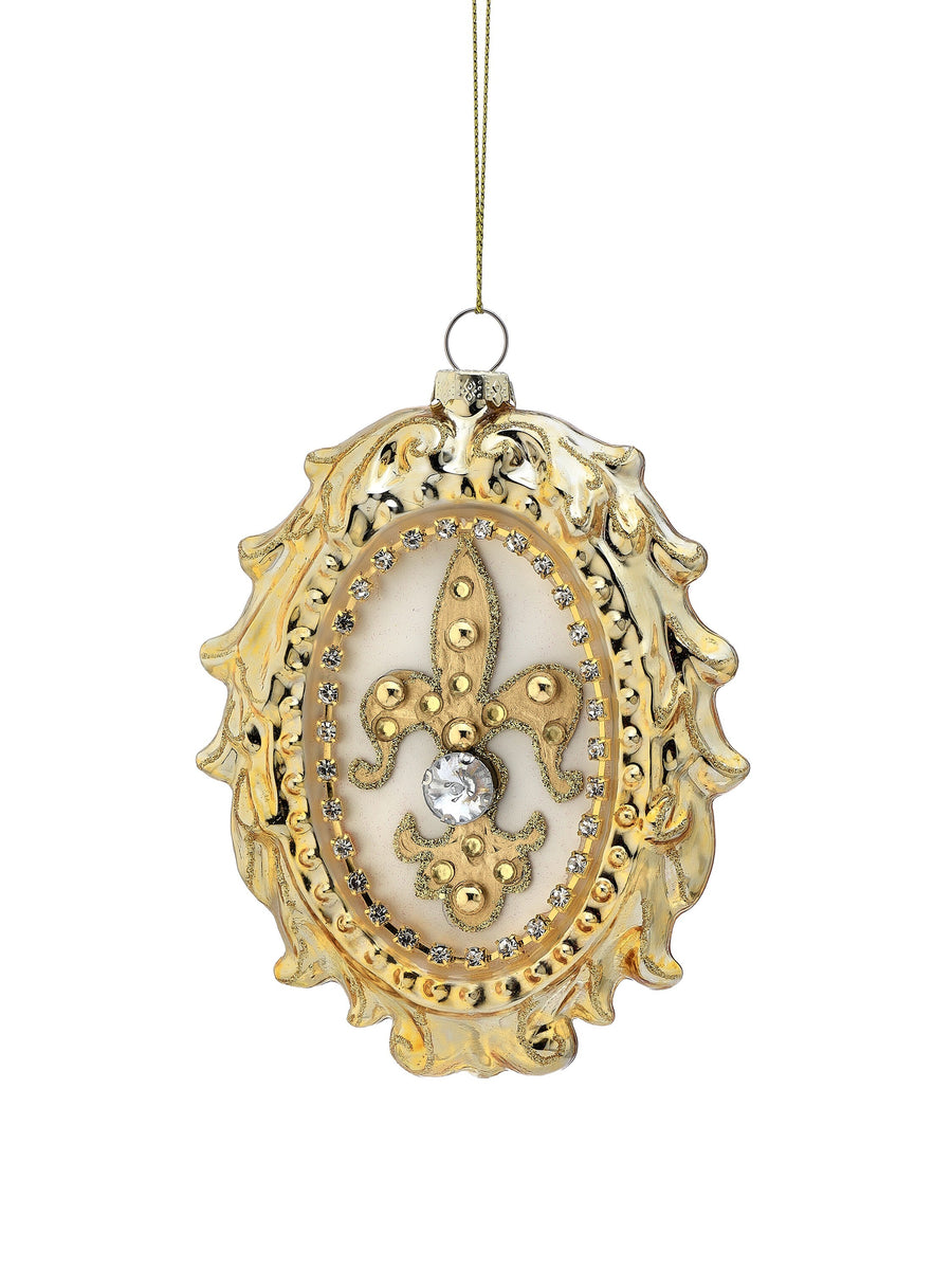 5.5" Gls Fluer De Lis Framed Ornament