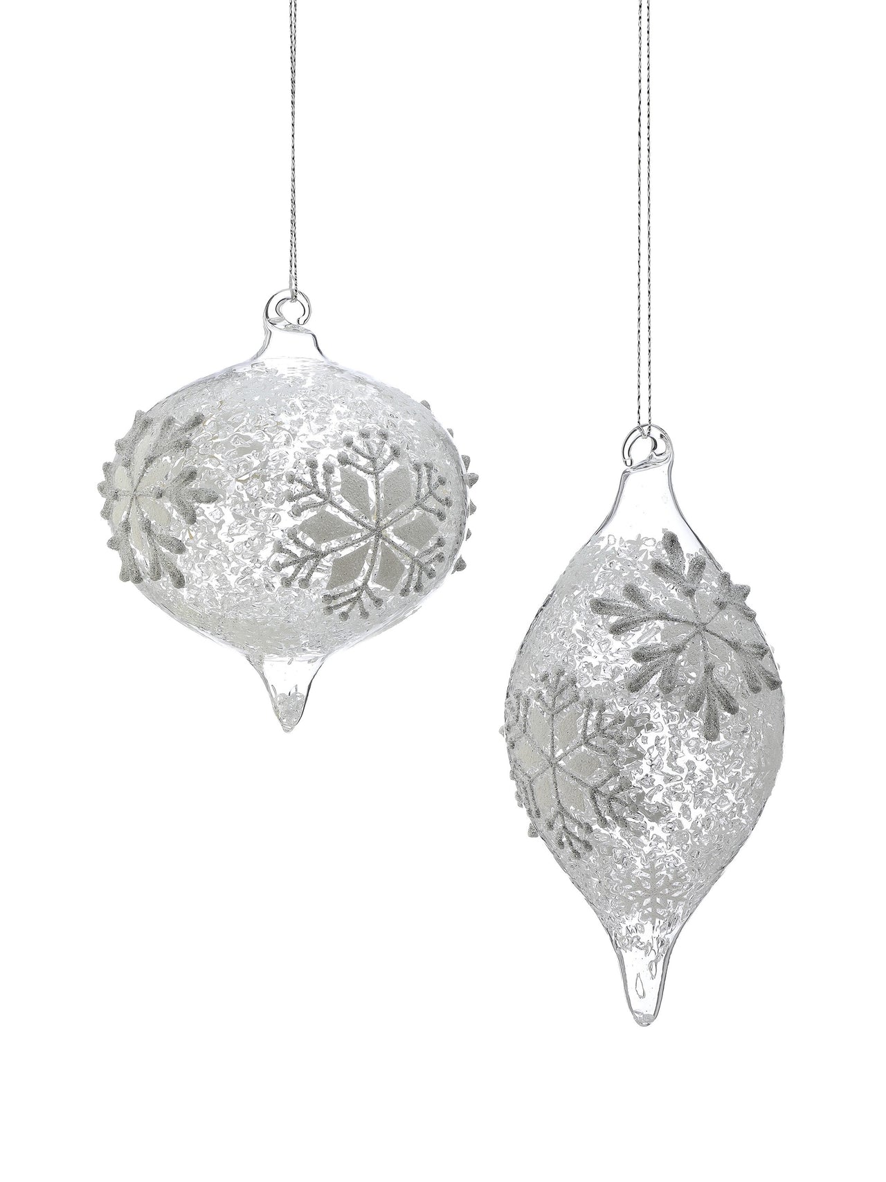 4-5.5" Gls Onion Sflake Finial Ornament 2/Ast